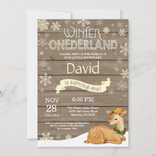 Rustic Winter Onederland Deer 1st Birthday Invitation