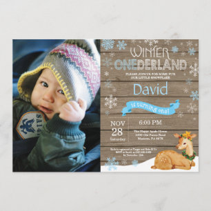 Rustic Winter Onederland Deer 1st Birthday Invitation