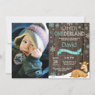 Rustic Winter Onederland Deer 1st Birthday Invitation