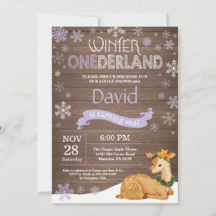 Rustic Winter Onederland Deer 1st Birthday Invitation