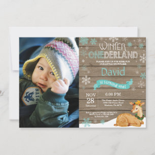 Rustic Winter Onederland Deer 1st Birthday Invitation