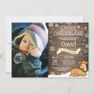Rustic Winter Onederland Deer 1st Birthday Invitation