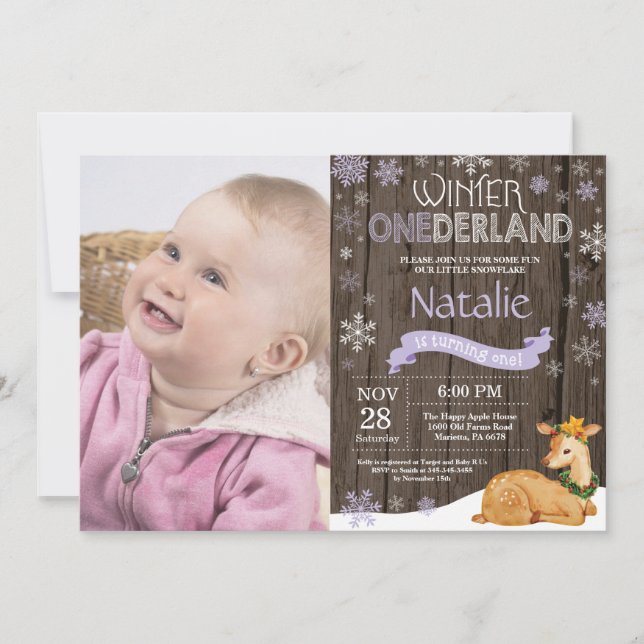 Rustic Winter Onederland Deer 1st Birthday Invitation (Front)