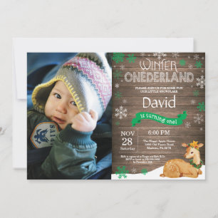 Rustic Winter Onederland Deer 1st Birthday Invitation