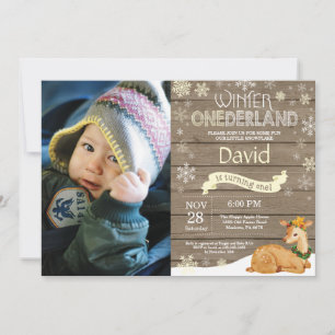 Rustic Winter Onederland Deer 1st Birthday Invitation