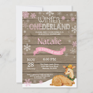 Rustic Winter Onederland Deer 1st Birthday Invitation