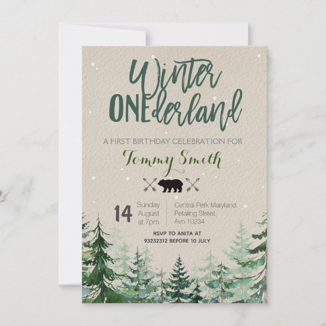 Rustic Winter onederland FIRST BIRTHDAY Invitation (Front)