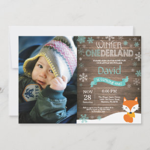 Rustic Winter Onederland Fox 1st Birthday Invitation