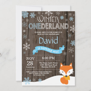 Rustic Winter Onederland Fox 1st Birthday Invitation