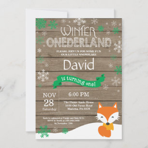 Rustic Winter Onederland Fox 1st Birthday Invitation