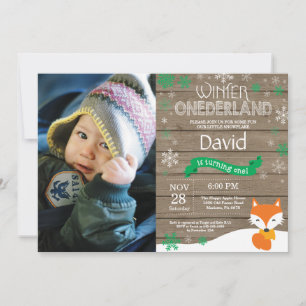 Rustic Winter Onederland Fox 1st Birthday Invitation