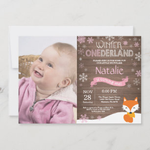 Rustic Winter Onederland Fox 1st Birthday Invitation