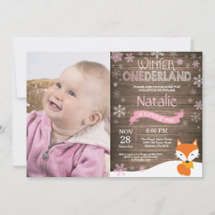 Rustic Winter Onederland Fox 1st Birthday Invitation