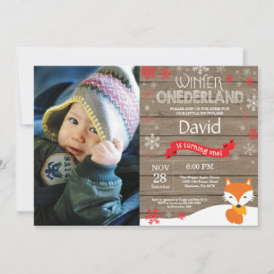 Rustic Winter Onederland Fox 1st Birthday Invitation