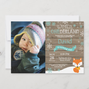 Rustic Winter Onederland Fox 1st Birthday Invitation