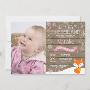 Rustic Winter Onederland Fox 1st Birthday Invitation