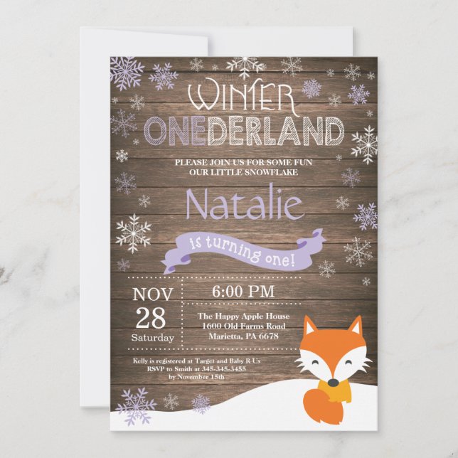 Rustic Winter Onederland Fox 1st Birthday Invitation (Front)