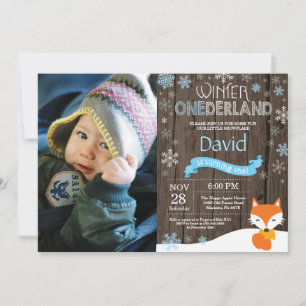 Rustic Winter Onederland Fox 1st Birthday Invitation