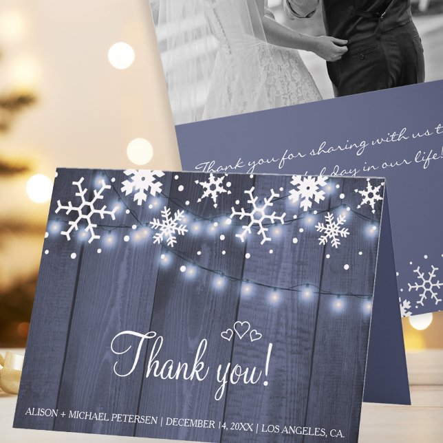 Rustic winter photo barn wood wedding thank you (Creator Uploaded)