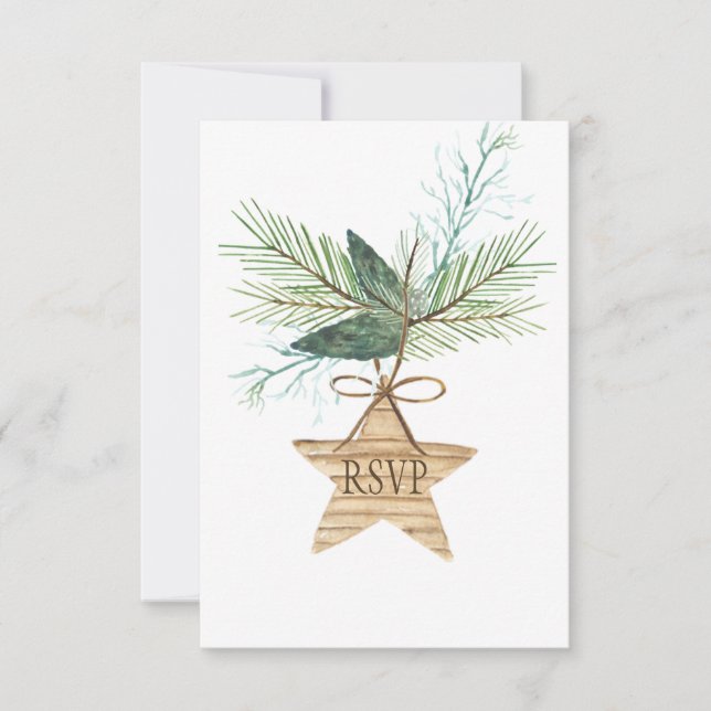 Rustic Winter Pine Branches Star RSVP (Front)