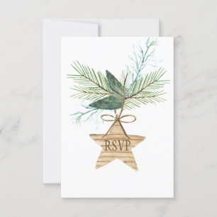 Rustic Winter Pine Branches Star RSVP Card