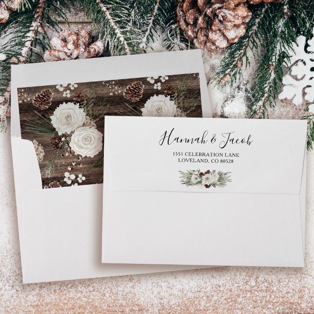 Rustic Winter Pine Floral Wedding Return Address Envelope (Creator Uploaded)