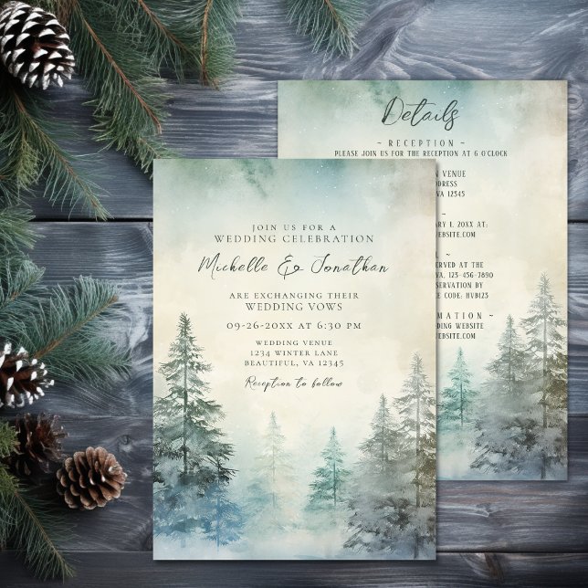 Rustic Winter Pine Forest All In One Wedding Invitation (Rustic Winter Pine Forest All In One Wedding Invitation)