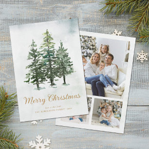 Rustic Winter Pine Forest Christmas 3 Photo Holiday Card