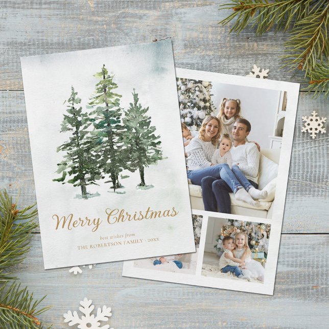 Rustic Winter Pine Forest Christmas 3 Photo Holiday Card (Creator Uploaded)
