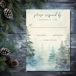 Rustic Winter Pine Forest Woodland Wedding RSVP Card