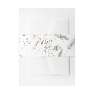 Rustic Winter Pine Pattern Hand Lettered Wedding Invitation Belly Band