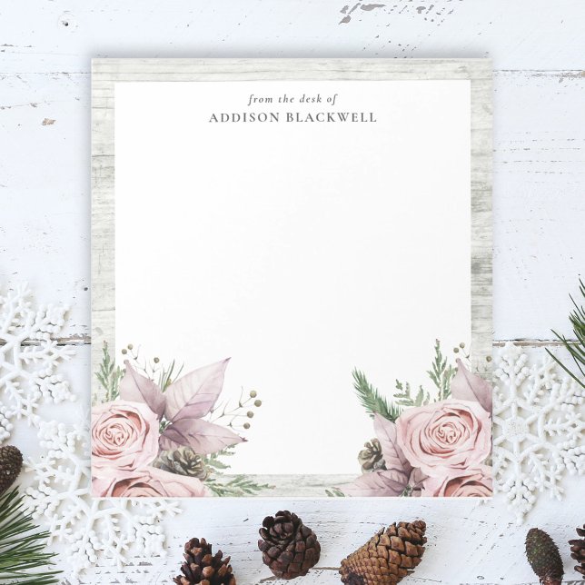 Rustic Winter Pine Pink Flowers Notepad (Creator Uploaded)