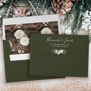 Rustic Winter Pine Sage Wedding Return Address Envelope