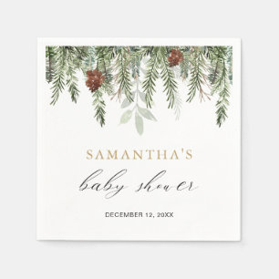 Rustic winter pine tree acorns napkin