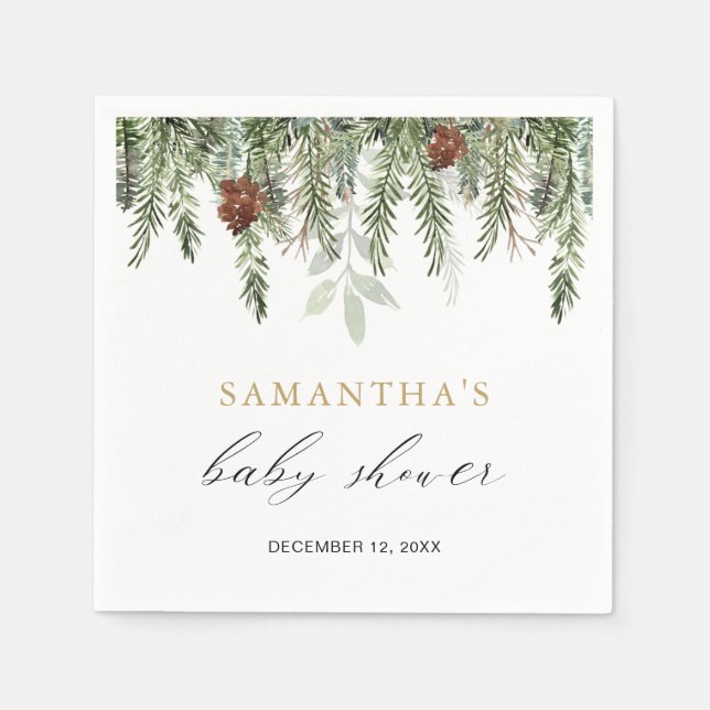 Rustic winter pine tree acorns napkin (Front)