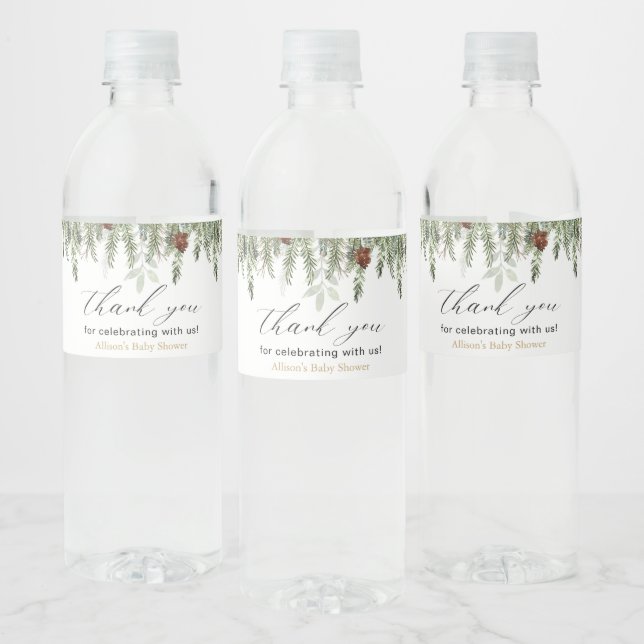 Rustic winter pine tree acorns water bottle label (Bottles)