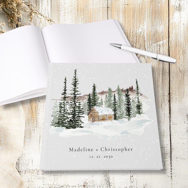 Rustic Winter Pine Tree Cabin Wedding Guest Book (Creator Uploaded)