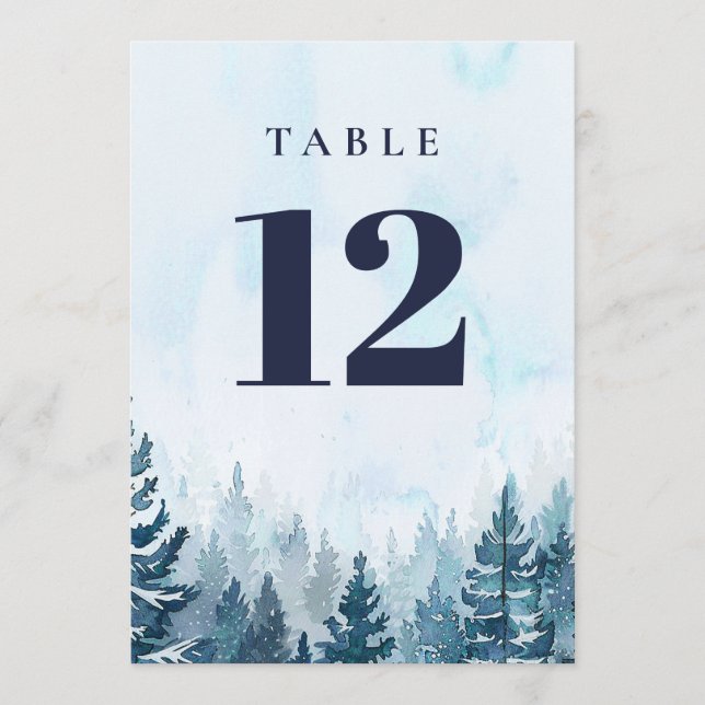 Rustic Winter Pine Tree Forest Table Number (Front)