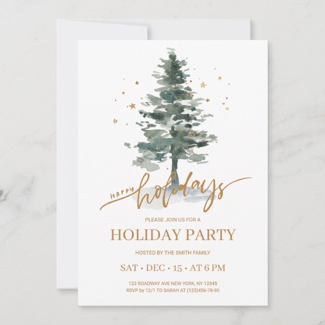 Rustic Winter Pine Tree Holiday Party Invitation (Front)
