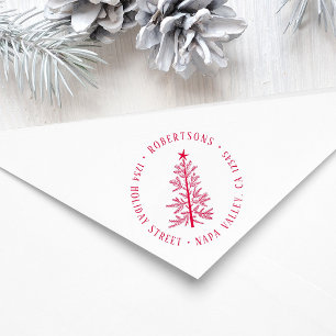 Rustic Winter Pine Tree Return Address Rubber Stamp