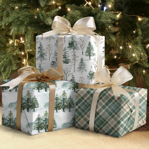 Rustic Winter Pine Trees Forest Christmas Holiday Wrapping Paper Sheet