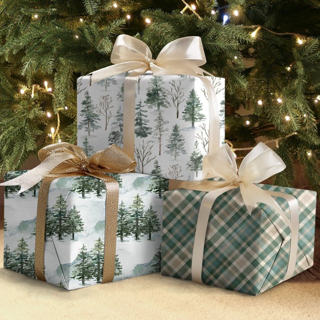 Rustic Winter Pine Trees Forest Christmas Holiday Wrapping Paper Sheet (Creator Uploaded)