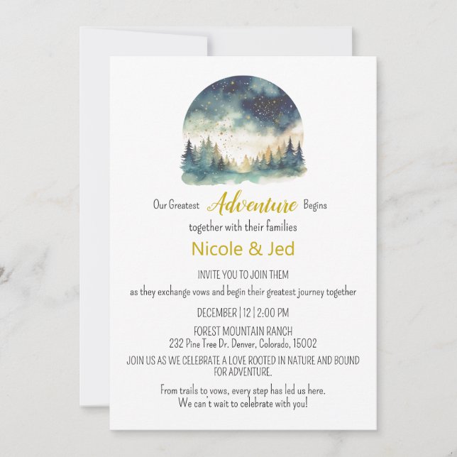 Rustic Winter Pine Trees Snow Outdoorsy Wedding  Invitation (Front)