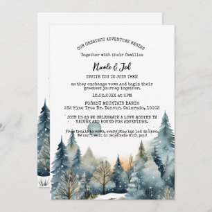 Rustic Winter Pine Trees Snow Outdoorsy Wedding  Invitation