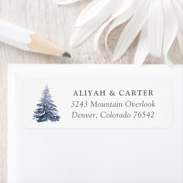 Rustic Winter Pine Trees Wedding Return Address Label (Insitu)
