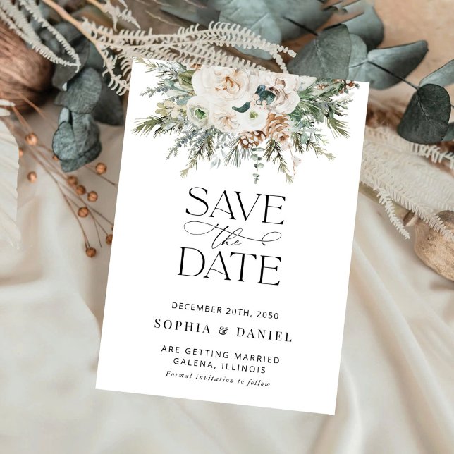 Rustic Winter Pinecone Save The Date Card (Creator Uploaded)