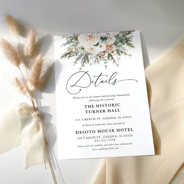 Rustic Winter Pinecone Wedding Details Card (Creator Uploaded)