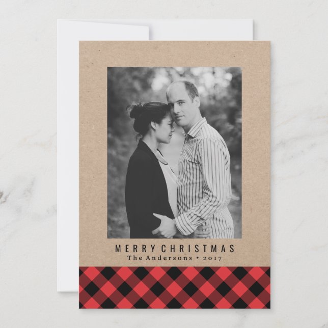 Rustic Winter Plaid | Holiday Photo Card (Front)