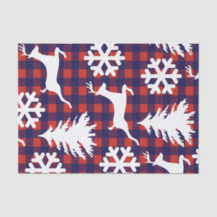 Rustic Winter Plaid White Deer Snowflakes & Trees Tissue Paper