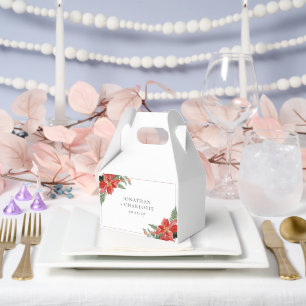 Rustic Winter Poinsettia Red Christmas Wedding Favour Box